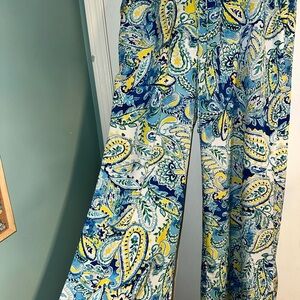 Ralph Lauren Blue and Yellow Paisley Wide Leg Pants Cruise Wear